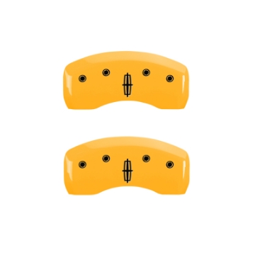 Picture of MGP 4 Caliper Covers Engraved Fr Lincoln Rr Star Logo Yellow Finish Blk Char 17 Lincoln Continental