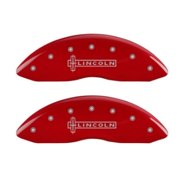 Picture of MGP 4 Caliper Covers Engraved Front & Rear Lincoln Red Finish Silver Char 2017 Lincoln Continental