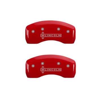 Picture of MGP 4 Caliper Covers Engraved Front & Rear Lincoln Red Finish Silver Char 2019 Lincoln Continental