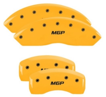 Picture of MGP 4 Caliper Covers Engraved Front & Rear MGP Yellow Finish Black Char 2010 Infiniti G37