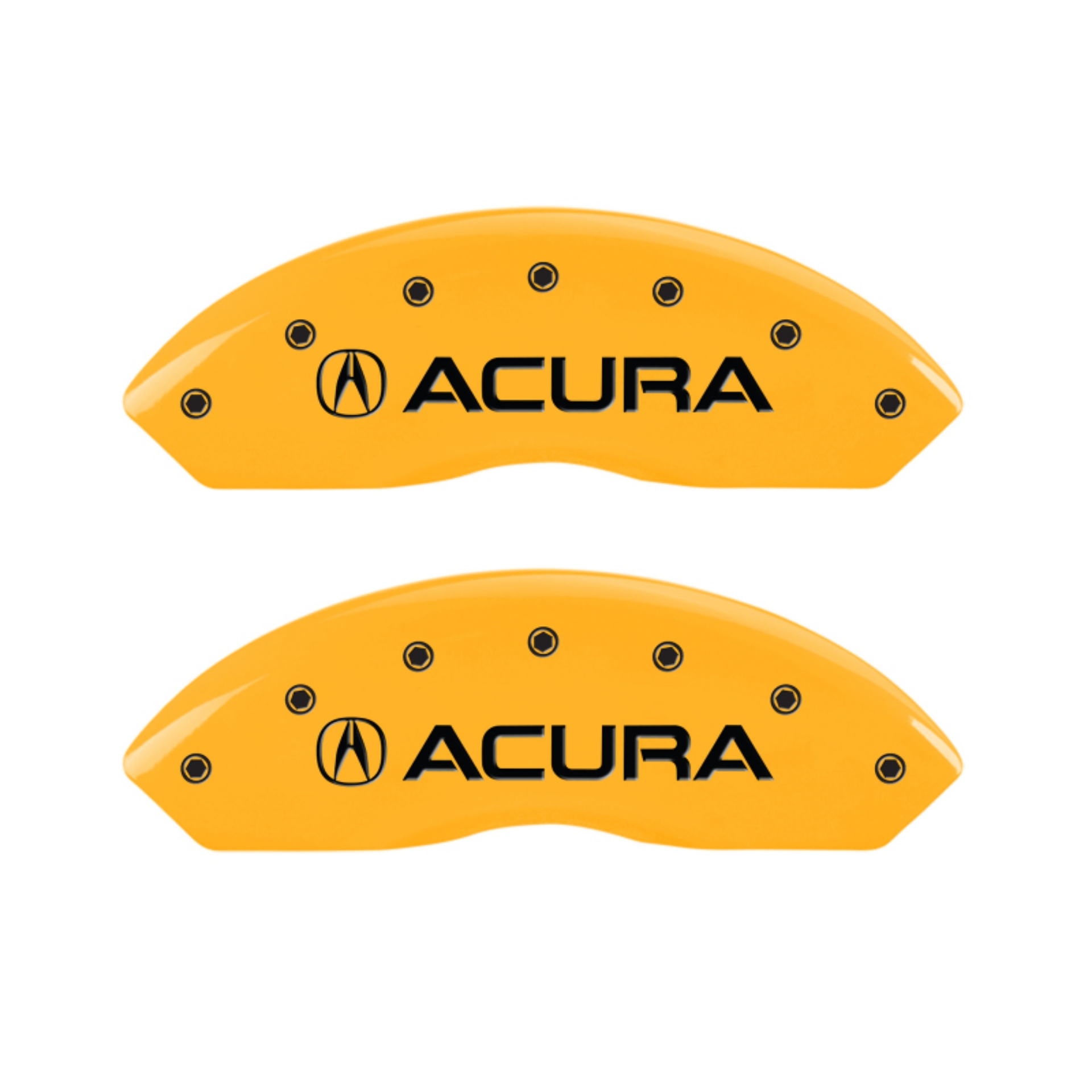 Picture of MGP 4 Caliper Covers Engraved Front Acura Rear RSX Yellow Finish Black Char 2002 Acura RSX