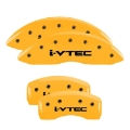 Picture of MGP 4 Caliper Covers Engraved Front & Rear I-Vtec Yellow Finish Black Char 2017 Acura ILX
