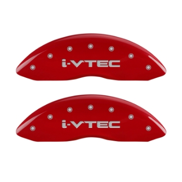 Picture of MGP 4 Caliper Covers Engraved Front & Rear I-Vtec Red Finish Silver Char 2017 Acura MDX
