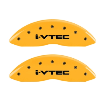 Picture of MGP 4 Caliper Covers Engraved Front & Rear I-Vtec Yellow Finish Black Char 2017 Acura MDX
