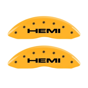 Picture of MGP 4 Caliper Covers Engraved Front & Rear Hemi Yellow Finish Black Char 2006 Jeep Commander