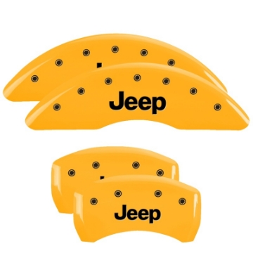 Picture of MGP 4 Caliper Covers Engraved Front & Rear Jeep Yellow Finish Black Char 2006 Jeep Commander