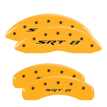 Picture of MGP 4 Caliper Covers Engraved Front & Rear Srt8 Yellow Finish Black Char 2006 Jeep Commander