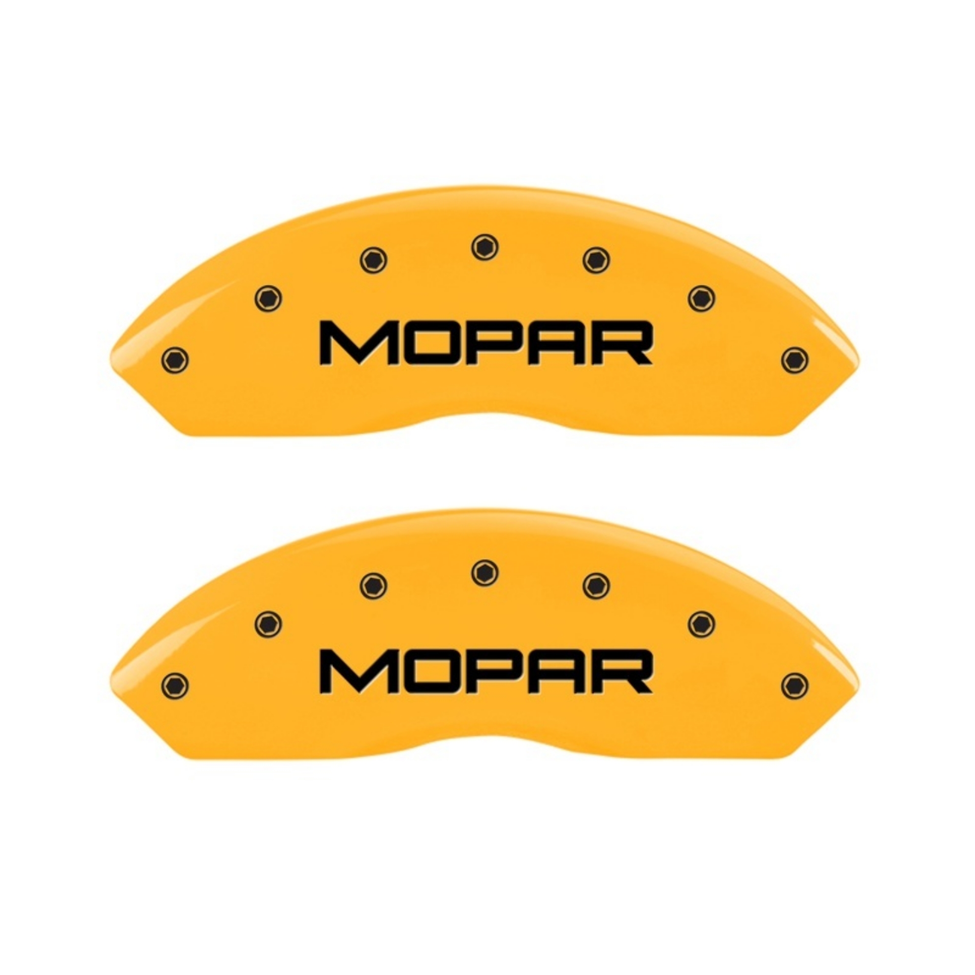 Picture of MGP 2 Caliper Covers Engraved Front Mopar Yellow Finish Black Char 2006 Jeep Wrangler