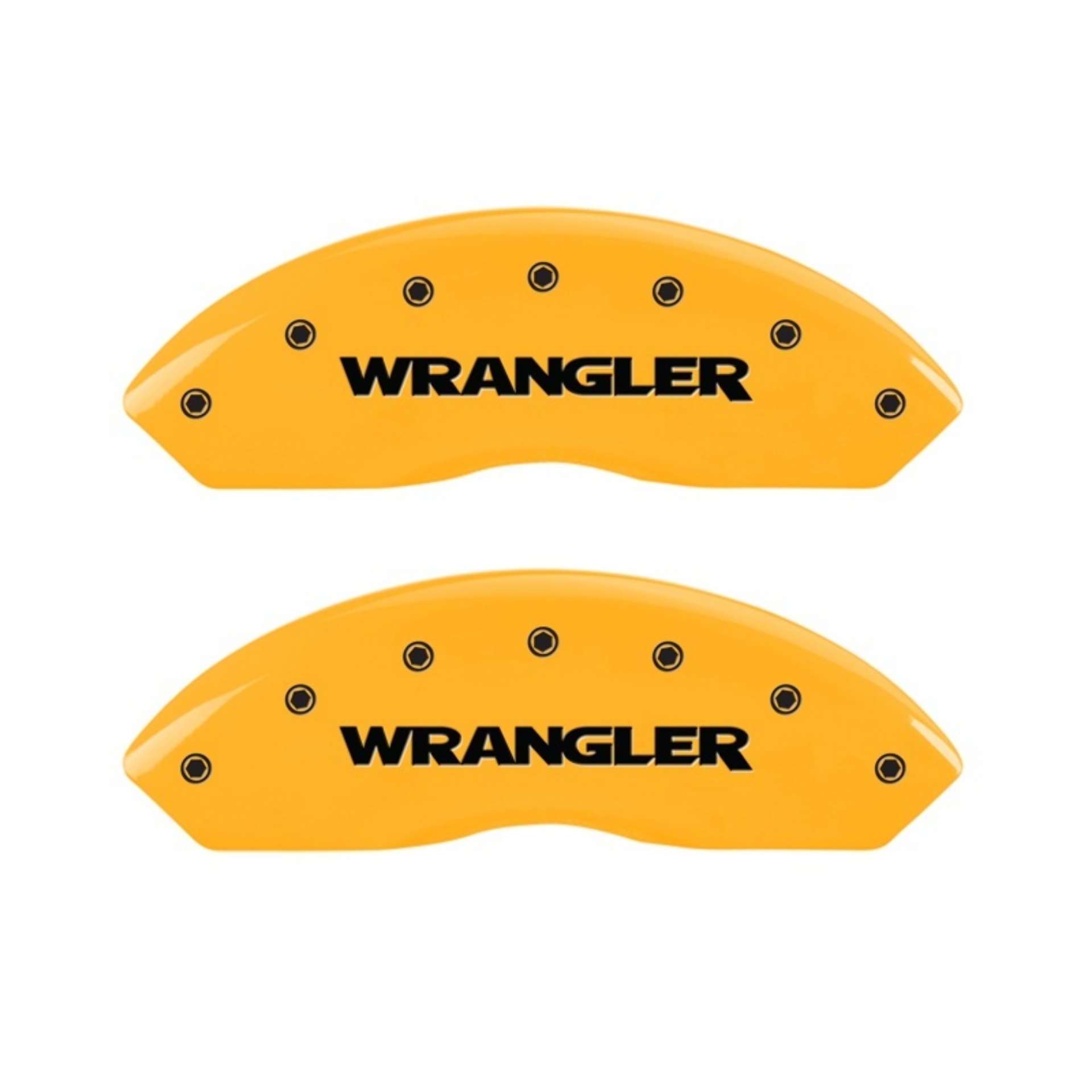 Picture of MGP 2 Caliper Covers Engraved Front Wrangler Yellow Finish Black Char 2006 Jeep Wrangler