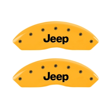 Picture of MGP 4 Caliper Covers Engraved Front & Rear Jeep Yellow Finish Black Char 2006 Jeep Wrangler