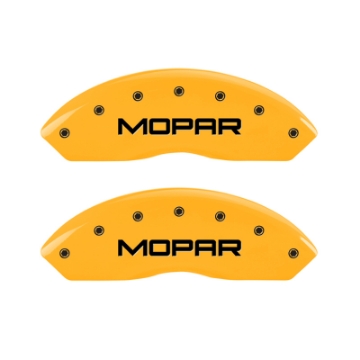 Picture of MGP 4 Caliper Covers Engraved Front & Rear Mopar Yellow Finish Black Char 2004 Jeep Wrangler