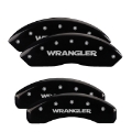 Picture of MGP 4 Caliper Covers Engraved Front & Rear Wrangler Black Finish Silver Char 2018 Jeep Wrangler