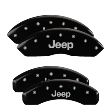 Picture of MGP 4 Caliper Covers Engraved Front & Rear Jeep Black Finish Silver Char 2018 Jeep Wrangler