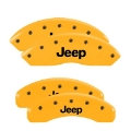 Picture of MGP 4 Caliper Covers Engraved Front & Rear Jeep Yellow Finish Black Char 2018 Jeep Wrangler