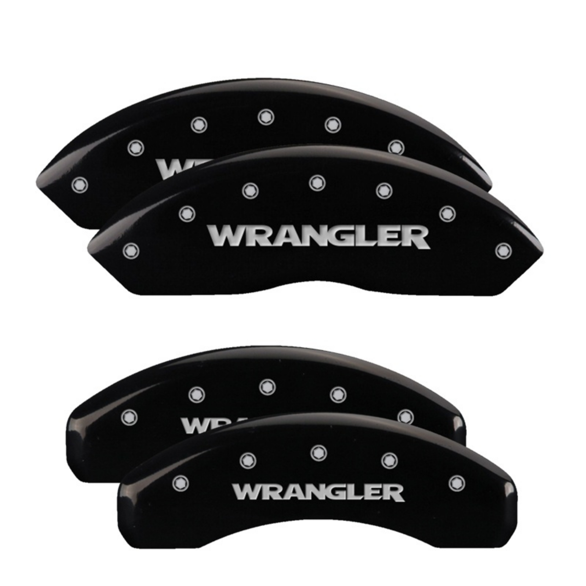Picture of MGP 4 Caliper Covers Engraved Front & Rear Wrangler Black Finish Silver Char 2018 Jeep Wrangler