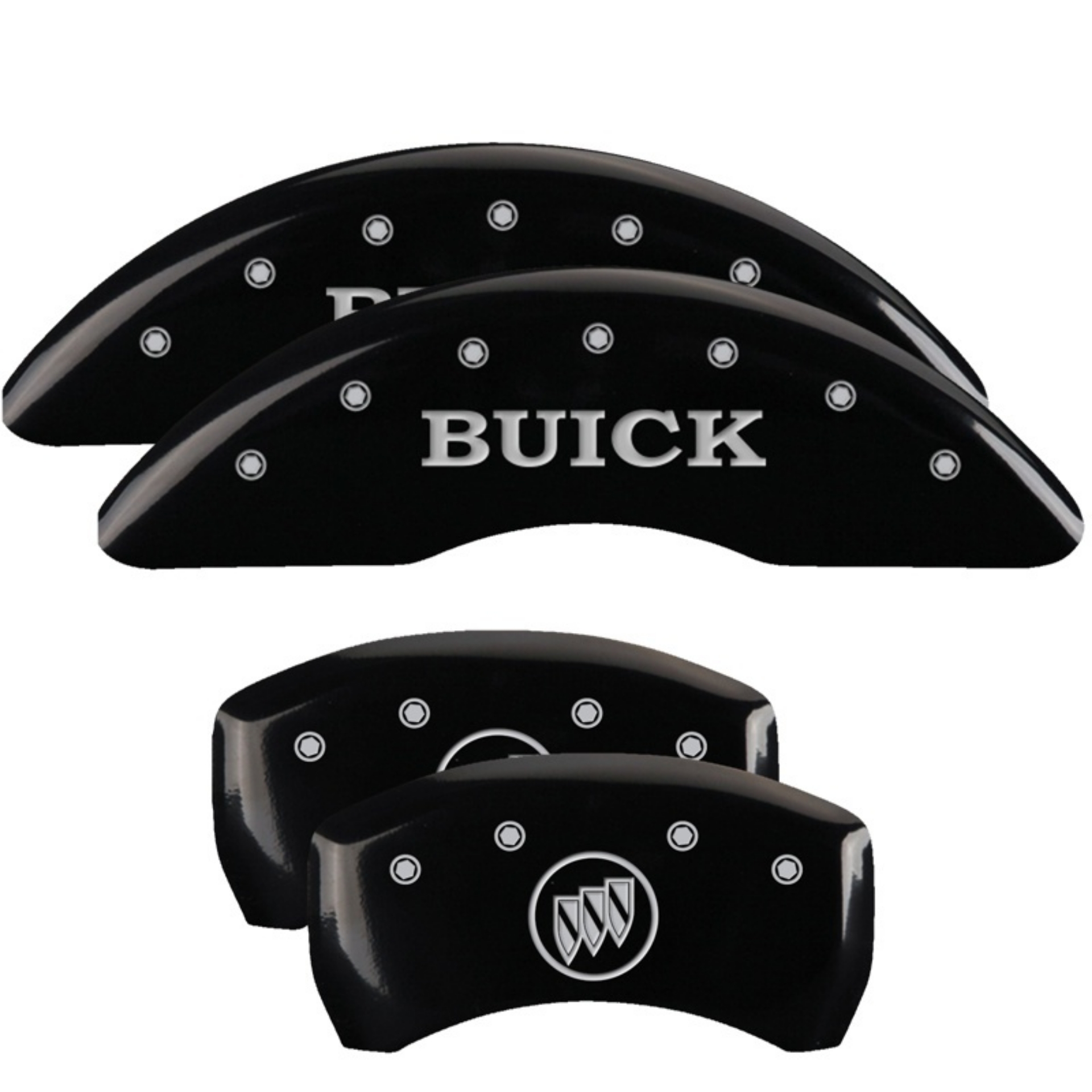 Picture of MGP 4 Caliper Covers Engraved Front Buick Rear Black Finish Silver Char 2018 Buick Enclave