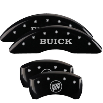 Picture of MGP 4 Caliper Covers Engraved Front Buick Rear Black Finish Silver Char 2018 Buick Enclave