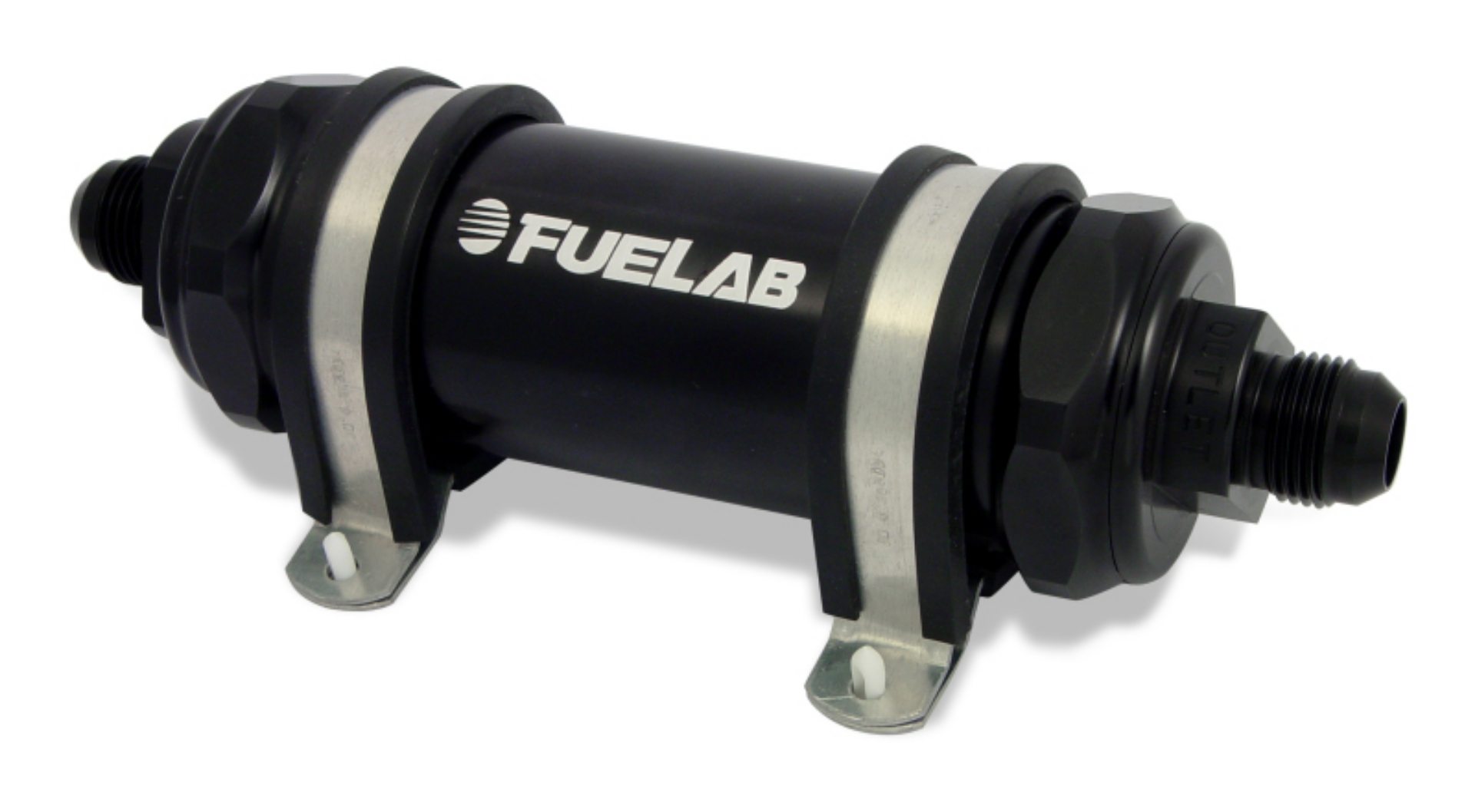 Picture of Fuelab 828 In-Line Fuel Filter Long -12AN In-Out 10 Micron Fabric - Black