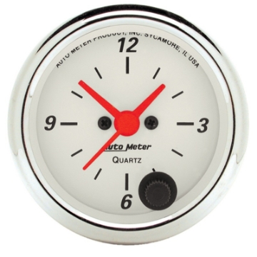 Picture of Autometer Arctic White 2-1-6in 12 Hour Analog Clock Gauge
