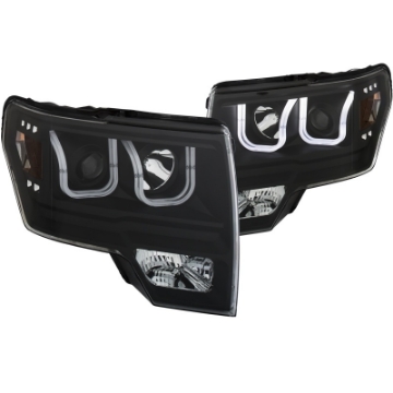 Picture of ANZO 2009-2014 Ford F-150 Projector Headlights w- U-Bar Black Amber HID TYPE WITHOUT HID KIT