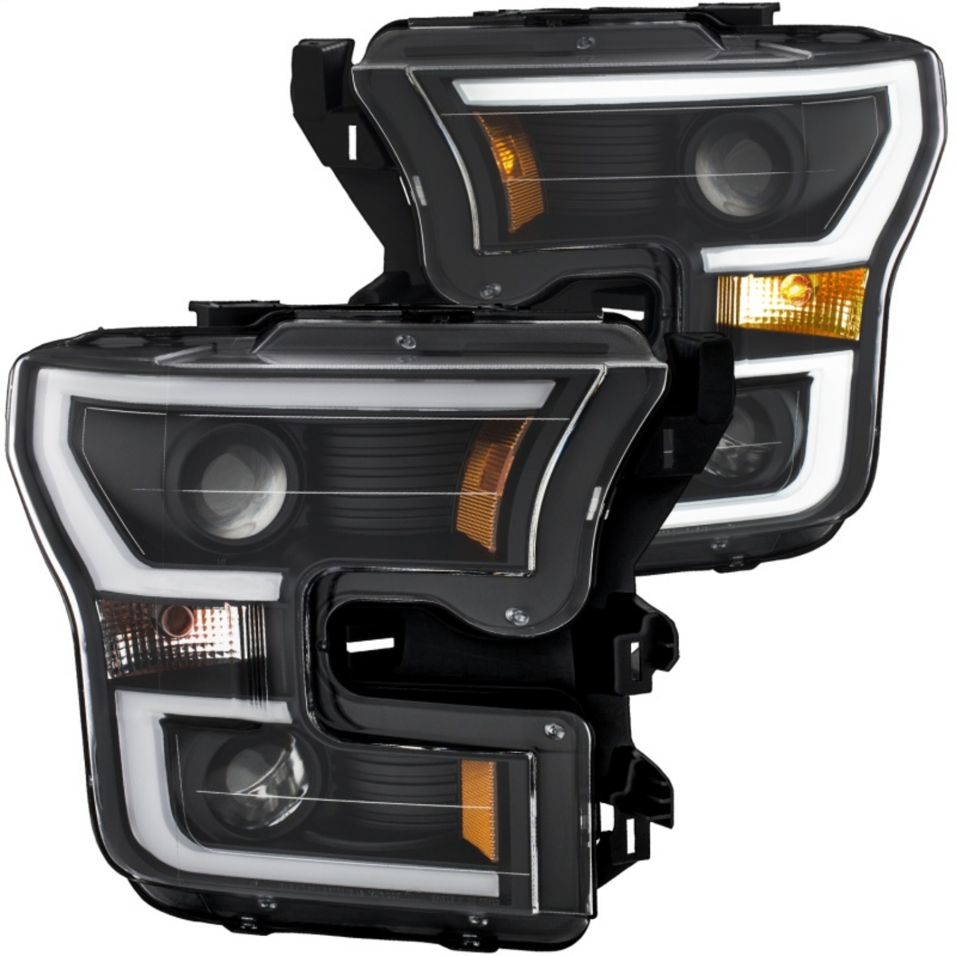 Picture of ANZO 2015-2017 Ford F-150 Projector Headlights w- Plank Style Switchback Black w- Amber