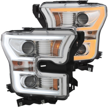 Picture of ANZO 2015-2017 Ford F-150 Projector Headlights w- Plank Style Switchback Chrome w- Amber