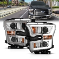 Picture of ANZO 2015-2017 Ford F-150 Projector Headlights w- Plank Style Switchback Chrome w- Amber