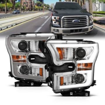 Picture of ANZO 2015-2017 Ford F-150 Projector Headlights w- Plank Style Switchback Chrome w- Amber