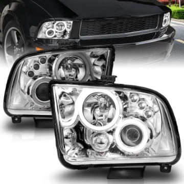 Picture of ANZO 2005-2009 Ford Mustang Projector Headlights w- Halo Chrome
