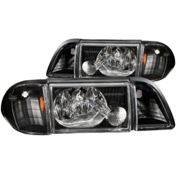Picture of ANZO 1987-1993 Ford Mustang Crystal Headlights Black w- Corner Lights 3pc