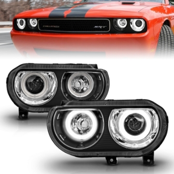 Picture of ANZO 2008-2014 Dodge Challenger Projector Headlights w- Halo Black CCFL