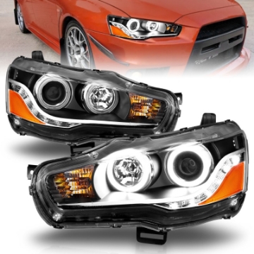 Picture of ANZO 2008-2015 Mitsubishi Lancer Projector Headlights w- Halo Black CCFL