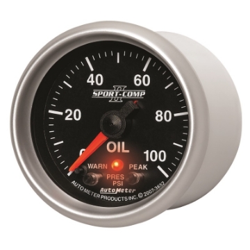 Picture of Autometer Sport-Comp II 52-4mm 0-100 PSI Oil Pressure Peak & Warn w- Electronic Control Gauge