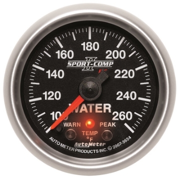 Picture of Autometer Sport-Comp II 52-4mm 100-260 Deg F Water Temp Peak & Warn w- Electronic Control Gauge