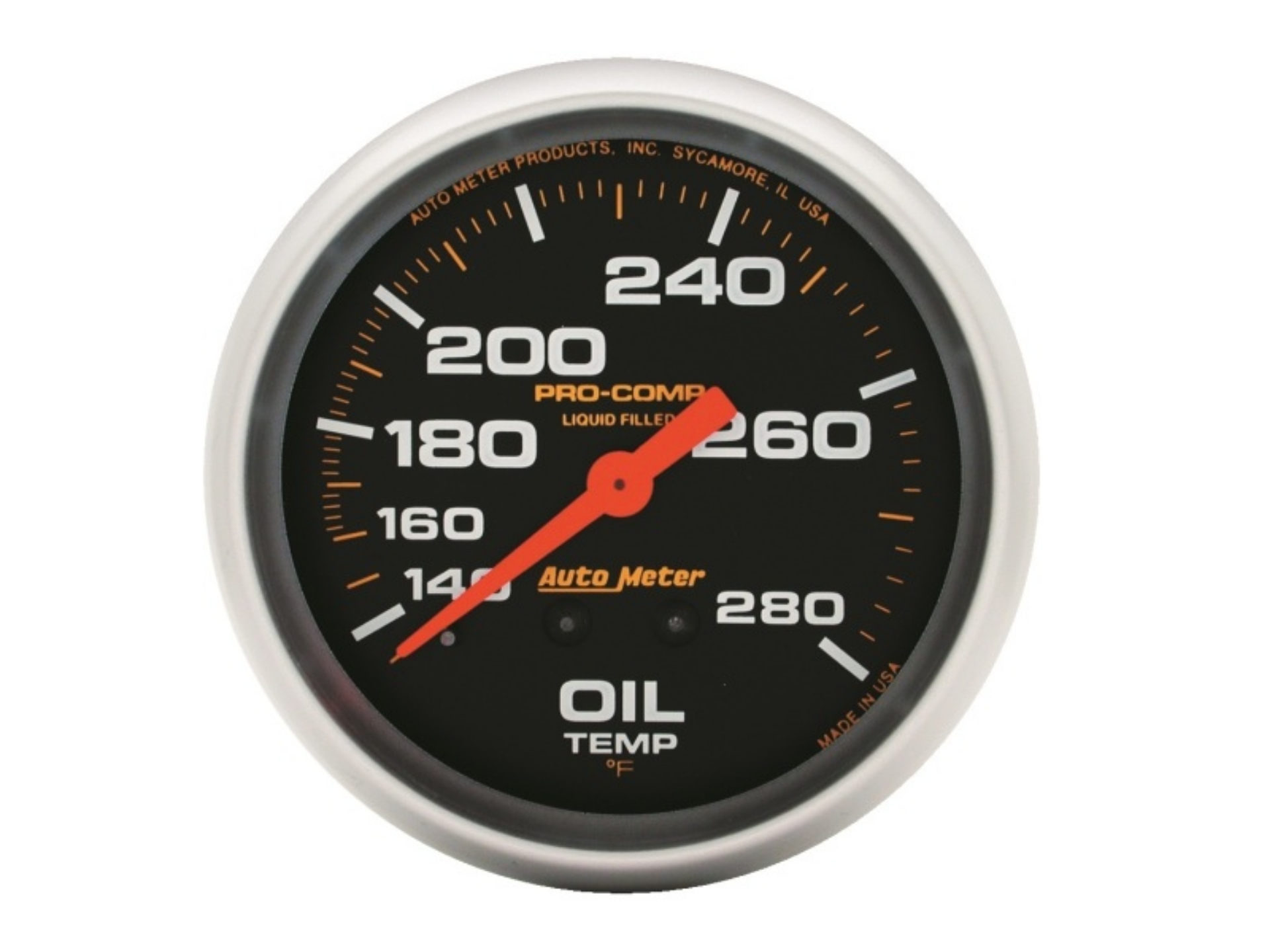 Picture of Autometer Liquid Filled Mechanical 66-7mm 140-280 deg F Oil Temperature Gauge Includes 12 ft Tubing