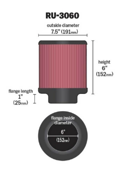 Picture of K&N Universal Rubber Filter 6in Flange ID - 7-5in OD - 6in Height - Round Straight