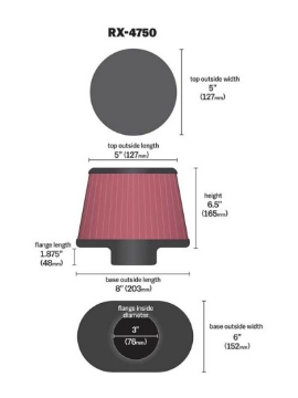 Picture of K&N Filter Universal X Stream Clamp-On 3in Flange ID 6inx8in Base 5inx5in Top 6-5in Height