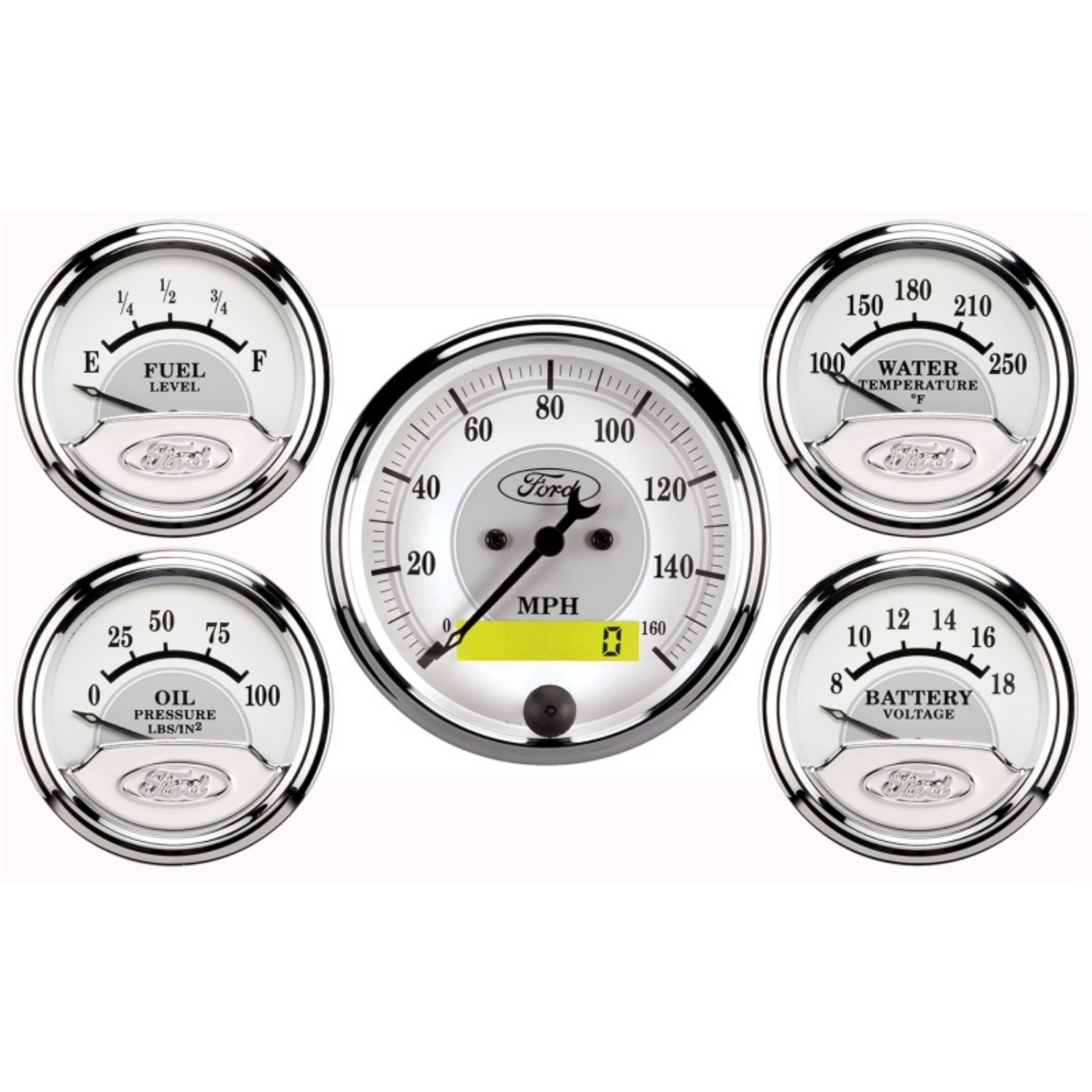 Picture of Autometer Ford Racing Kit Box 5 pc In-Dash Elec Speedo-Oil Pressure-Water Temp-Fuel Level-Volt