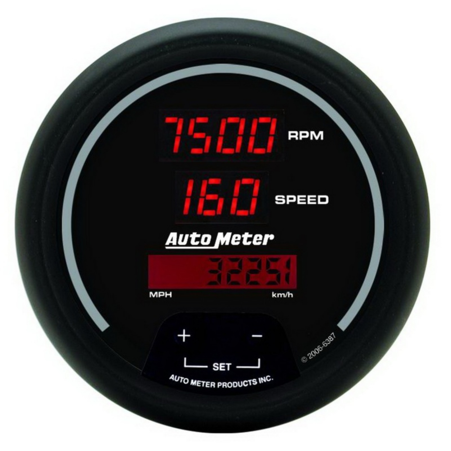 Picture of Autometer Black 85-7mm 8000 RPM-160 MPH or 260 km-h Digital Tach-Speedo Combo Gauge