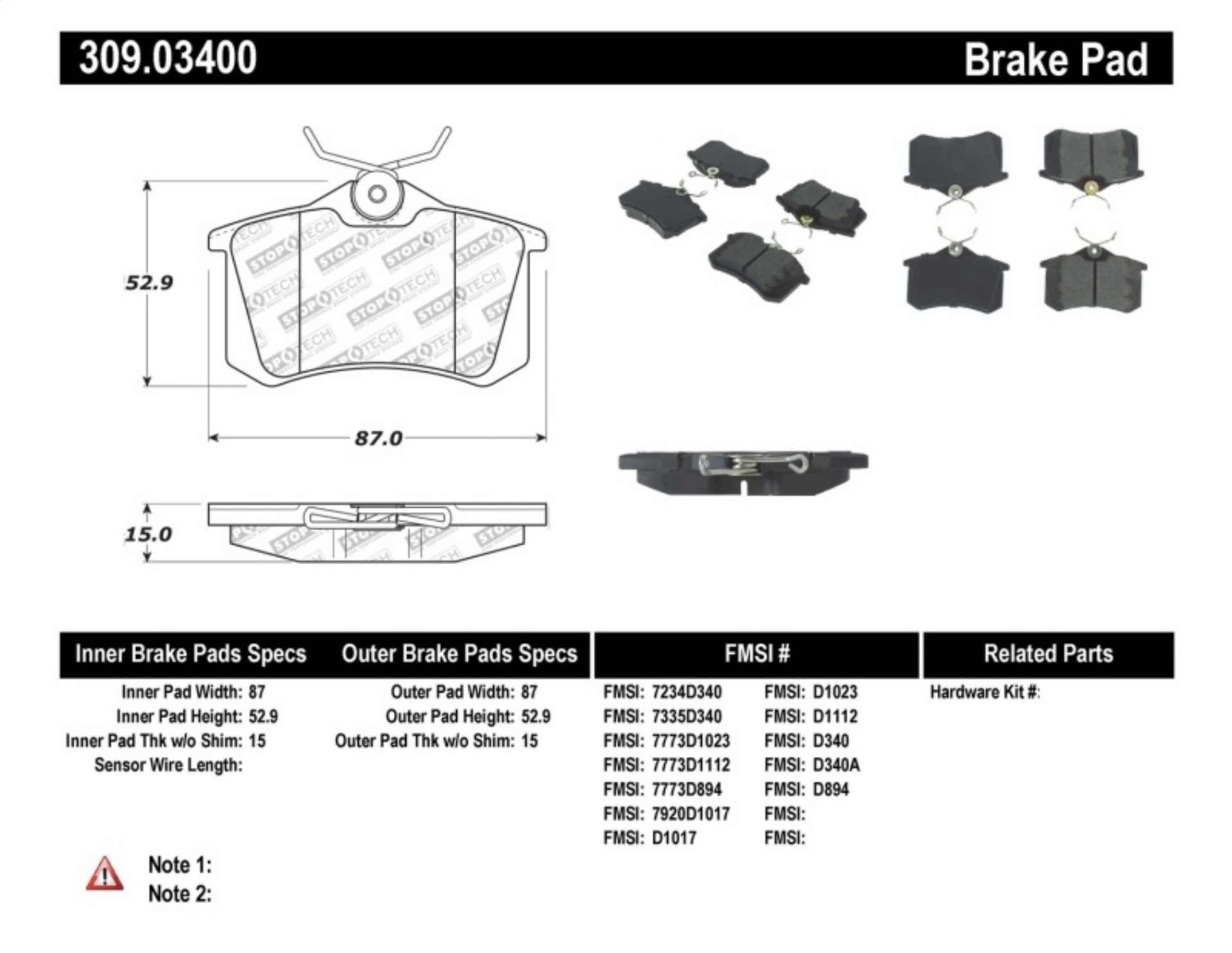 Picture of StopTech 02-08 Audi A4 Quattro - 2-99-02 Audi S4 - 93-10 VW Golf GL-GLS Performance Rear Brake Pads