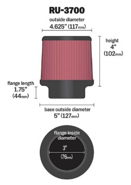 Picture of K&N Universal Rubber Filter Round Tapered 4-625in Top OD x 5in Base OD x 4in H