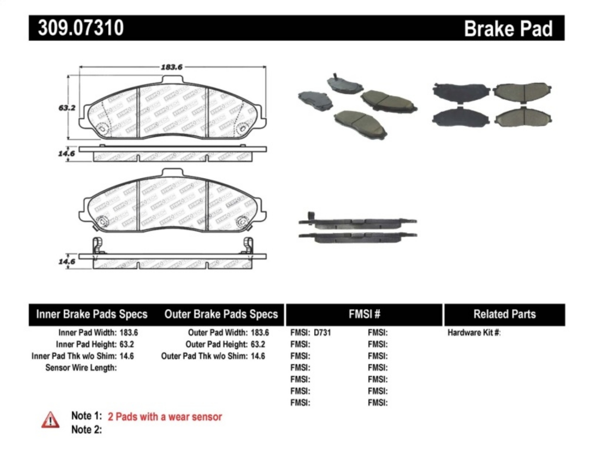 Picture of StopTech Performance 04-08 Cadillac XLR-XLR-V - 97-10 Corvette - 05-06 Pontiac GTO Front Brake Pads