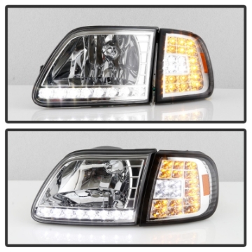 Picture of xTune Ford F150 97-03 Crystal Headlights w- Clear LED Corners Chrome HD-ON-FF15097-LED-SET-C