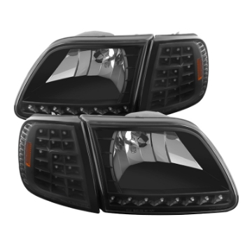 Picture of xTune Ford F150 97-03 Crystal Headlights w- Clear LED Corners Black HD-ON-FF15097-LED-SET-BK