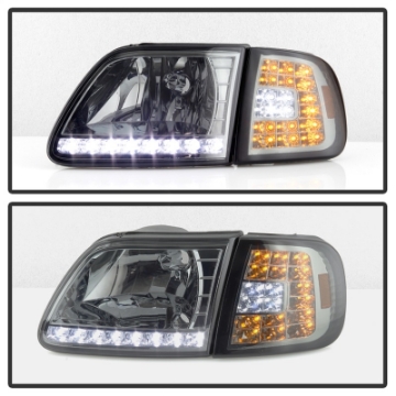 Picture of xTune Ford F150 97-03 Crystal Headlights w- Clear LED Corners Smoke HD-ON-FF15097-LED-SET-SM