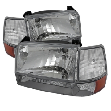 Picture of xTune Ford F150-Bronco 92-96 Headlights w-Corner Bumper 6pcs Amber- Chrome HD-JH-FB92-SET-AM-C