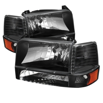 Picture of xTune Ford F150-Bronco 92-96 Headlights w-Corner Bumper 6pcs Amber- Black HD-JH-FB92-SET-AM-BK