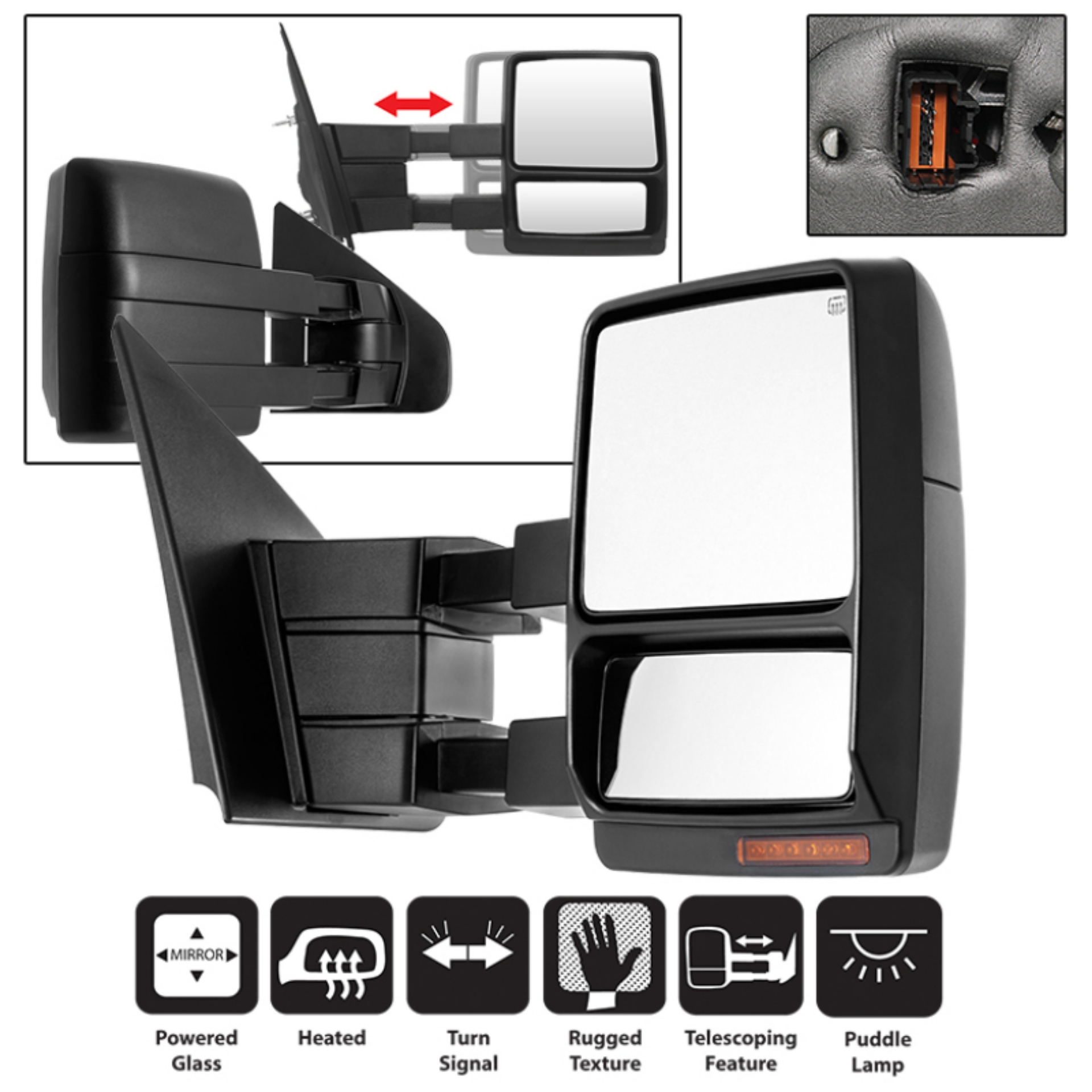 Picture of xTune Ford F150 07-14 Power Heated Amber LED Signal Telescoping Mirror Right MIR-FF15007S-PWH-AM-R