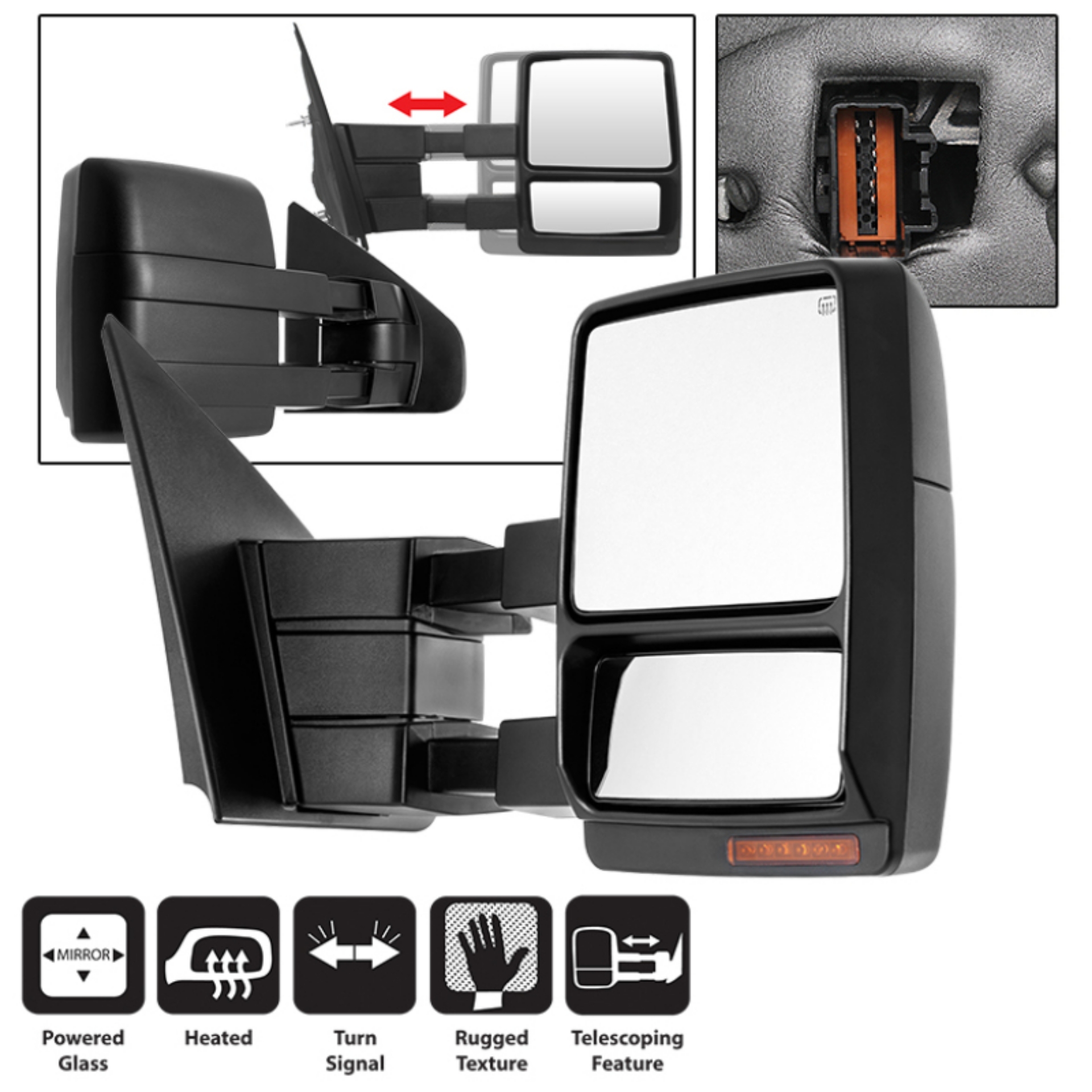 Picture of xTune Ford F150 04-06 Power Heated Amber LED Signal Telescoping Mirror Right MIR-FF15004S-PWH-AM-R