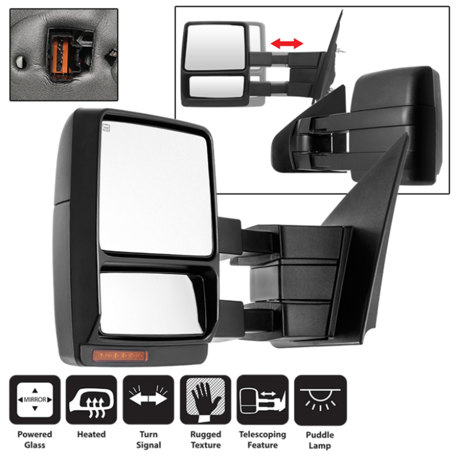 Picture of xTune Ford F150 07-14 Power Heated Amber LED Signal Telescoping Mirror Left MIR-FF15007S-PWH-AM-L